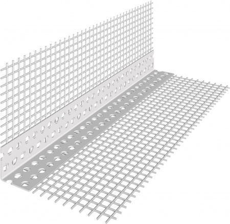 Угол ПВХ перфорированный для штукатурных работ, с армирующей сеткой, 10х15 см, 2,3х2,3х250 см
